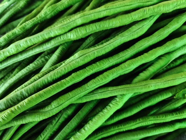 Πλήρες Πλαίσιο Γκρο Πλαν Φόντο Του Φρέσκου Πράσινου Long Pea — Φωτογραφία Αρχείου
