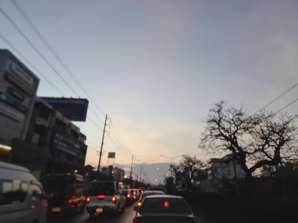 Blurred Background Rear View Many Cars Traffic Jam Evening — Stock Photo, Image