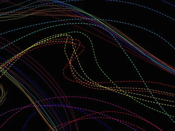 Illustrated Colorful Curved Wavy Dashed Lines on Black Background