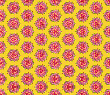 Sarı Arkaplanda Tam Çerçeve Kusursuz Resimli Pembe Çiçek Deseni