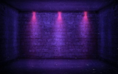 Grunge iç mekan ya da dizayn için boş oda. Koyu arkaplanda beton zemin üzerinde neon ışık..