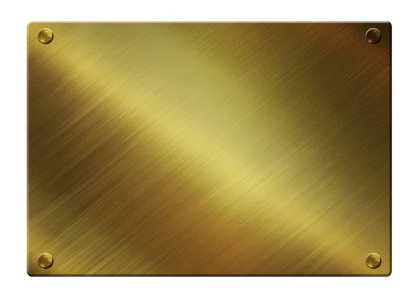 Goud Metalen Plaat Met Ruimte Voor Tekst Geïsoleerd Witte Achtergrond — Stockfoto