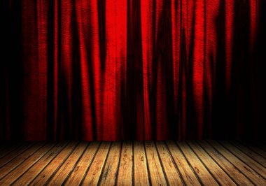 Arka plan dekorasyonu olarak güzel kırmızı ipek perdeler, fikirler. 3d illüstrasyon.