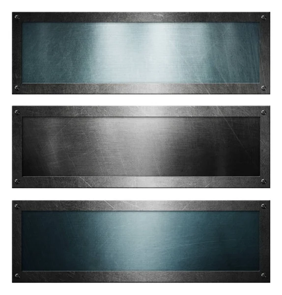 Glänzende Metallbanner Gesetzt Oberfläche Aus Poliertem Stahl Illustration — Stockfoto