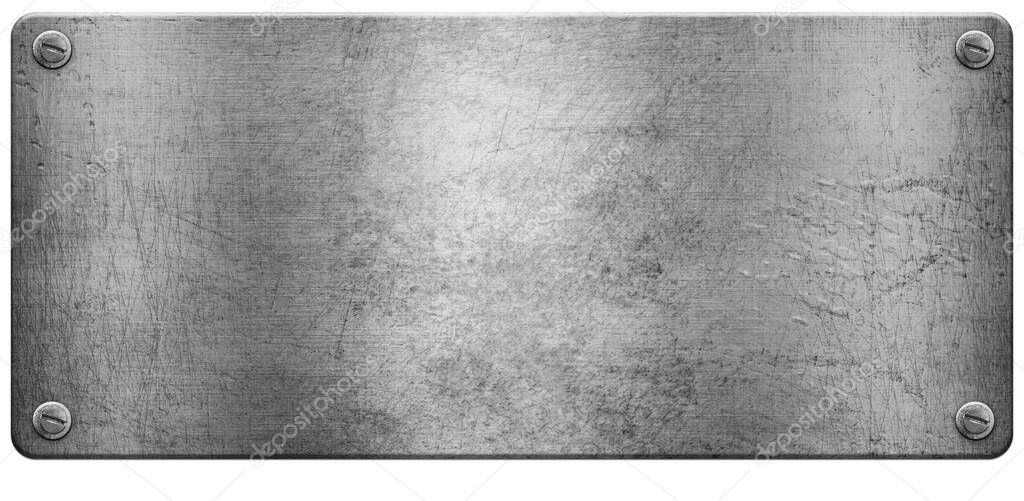 Steel metal plate with space for your text isolated on white background 3D illustration.