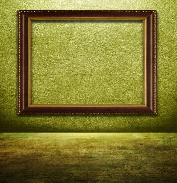 Old Wooden Frame Green Wall Background Empty Interior Surface Illustration — Stock Photo, Image