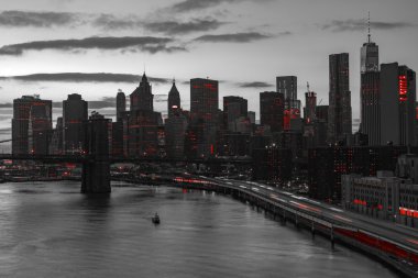 New York City Red Lights in Black and White clipart