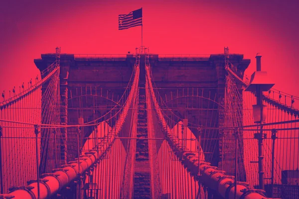 Brooklyn Bridge Mit Amerikanischer Flagge Manhattan New York City Mit — Stockfoto