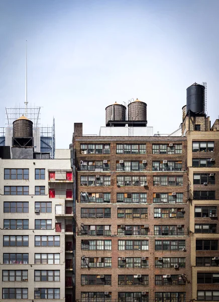 Old Brick Apartment Buildings Rows Windows Midtown Manhattan New York — Stock Photo, Image