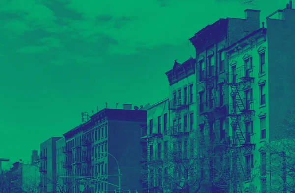 Blok Starych Budynków Dzielnicy East Village Manhattanie Nowym Jorku Efektem — Zdjęcie stockowe