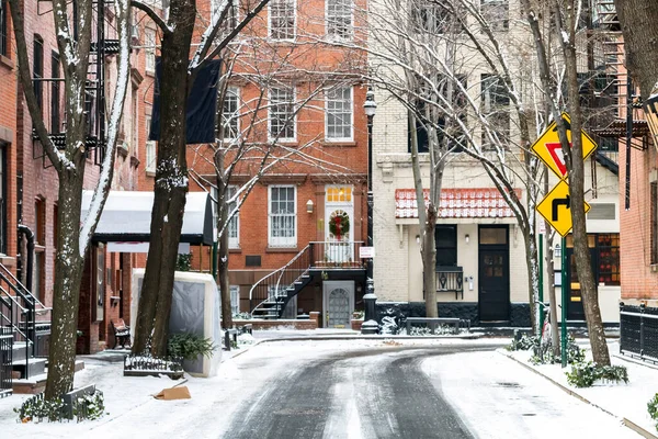 Snöig Vinterscen Commerce Street Greenwich Village Stadsdelen Manhattan New York — Stockfoto