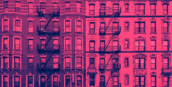 Nueva York Histórico Edificio Apartamentos Vista Exterior Panorámica Color Azul —  Fotos de Stock