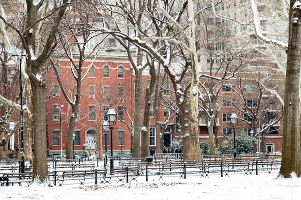 Paesaggio Invernale Washington Square Park Dopo Una Tempesta Neve New — Foto Stock