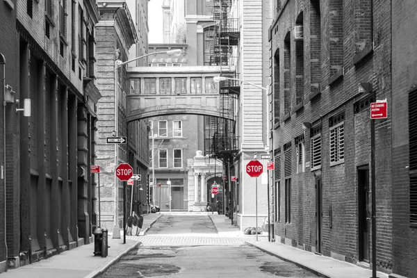 Red Signs Black White Cityscape Intersection Jay Staple Streets Tribeca — Stock Photo, Image