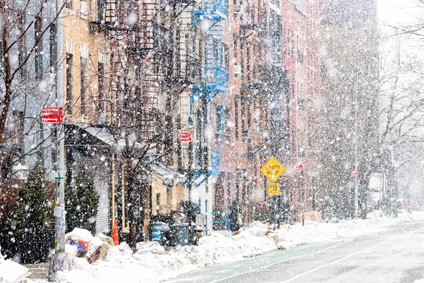 Snöig Vinterscen Med Byggnader Längs 12Th Street Snöstorm East Village — Stockfoto
