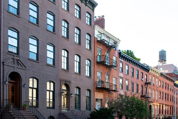 Block Old Historic Brownstone Buildings Chelsea Neighborhood Manhattan New York — Stock Photo, Image