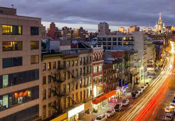 Ciudad Nueva York Concurrida Vista Aérea Bowery Través Los Edificios — Foto de Stock