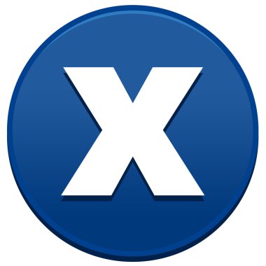 Büyük mavi X düğmesini