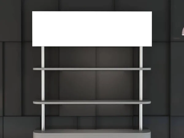 Empty White Shelves Concrete Black Background Render Illustration — Stock Photo, Image