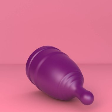 Beyaz arka planda kırmızı silikon aybaşı bardağı var. Kadın hijyeni anlamına gelir..