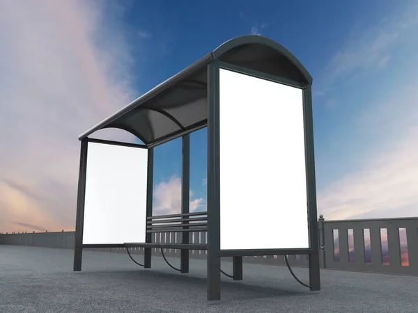 汽车站垂直广告牌的空白白色模型 3D渲染模型 — 图库照片