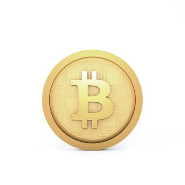 Bitcoin işaretli altın para. 3d oluşturma.