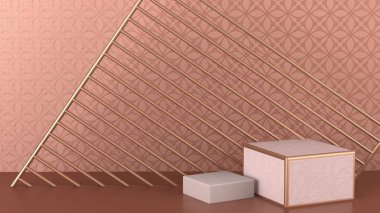 Soyut pembe geometrik arkaplan ya da dokunun 3 boyutlu görüntüsü. Parlak pastel podyum ya da kaidesel zemin. Boş asgari tasarım kavramı