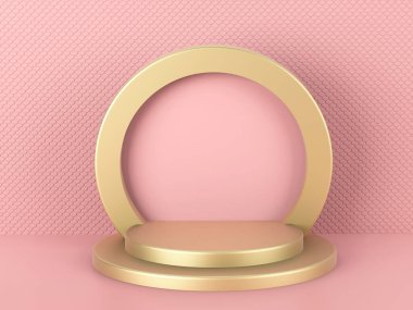 Güzel bir altın sahne, çıplak renkli kağıt stüdyosunda kaide ya da podyum. Üç boyutlu illüstrasyon. Kozmetik ya da moda için mükemmel bir arkaplan ya da model.