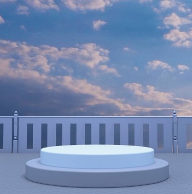 3 boyutlu resimleme. Mimari unsurlarla donatılmış. Gökyüzüne bakan büyük bir pencere. Modern moda tasarımı.