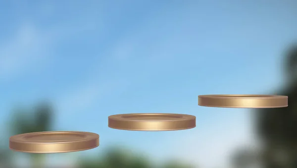 3d rendered set of three pedestals in the sky — Stock Photo, Image