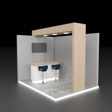 Sergide ya da TV ekranlı ticaret fuarında boş stand tasarımı