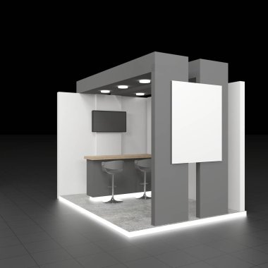 Sergide ya da TV ekranlı ticaret fuarında boş stand tasarımı