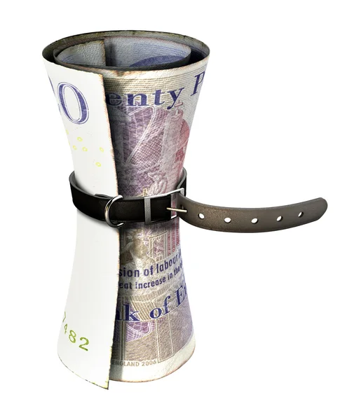 Ajuste de cinturón alrededor del dinero — Foto de Stock