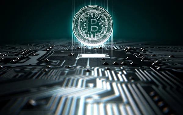 Circuit Board Projecting Bitcoin — Stock Photo, Image