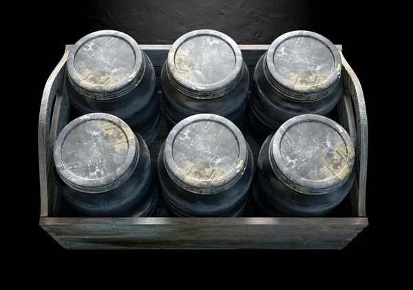 Whiskey Jars In A Crate — Stock Photo, Image