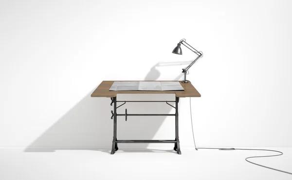 Лампа и бумага рабочего стола — стоковое фото