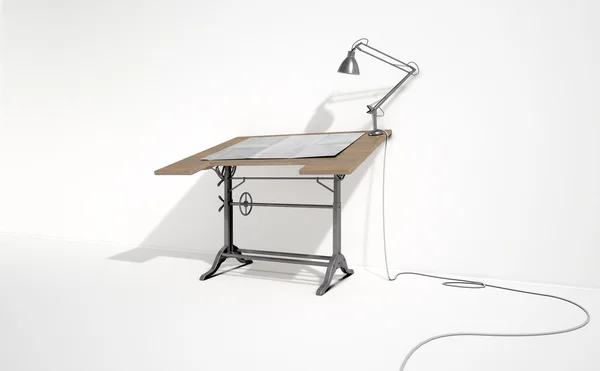 Lampe de bureau et papier de dessin — Photo