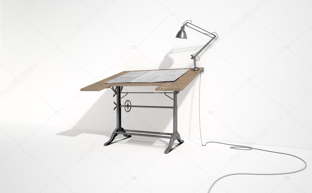 Drafting Desk Lamp And Paper Stock Photo Albund 117922000 A 3d Rendering Of Vintage Draftsmans Desk With Classic Lamp And Sheet Blank Paper On An Isolated White Studio Background Photo By Albund