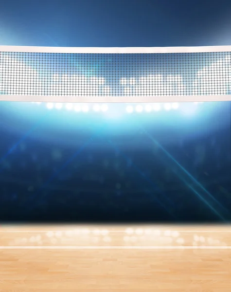 Cour de volley-ball intérieure éclairée par projecteurs — Photo