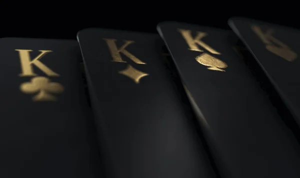 Розкішний Костюм Чотирьох Чорних Королівських Казино Грає Карти Золотими Позначками — стокове фото