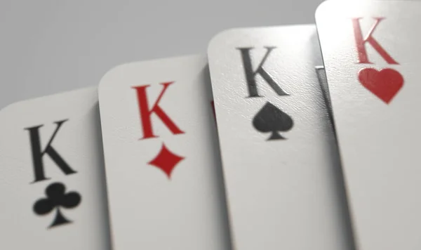 Zblízka Pohled Rozvětvený Oblek Čtyř Kasino Král Hrací Karty Lehkém — Stock fotografie