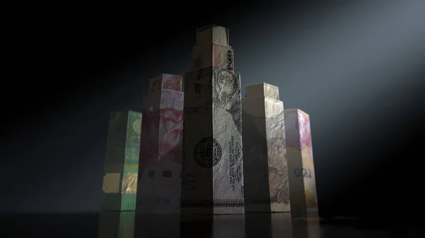 Een Concept Van Origami Wolkenkrabbers Gevormd Uit Gevouwen Bankbiljetten Met — Stockfoto