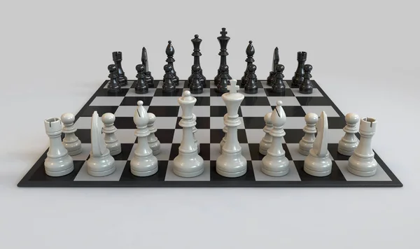 Regular Chess Set Setup Begin Checkered Board Isolated White Studio — Stock Photo, Image