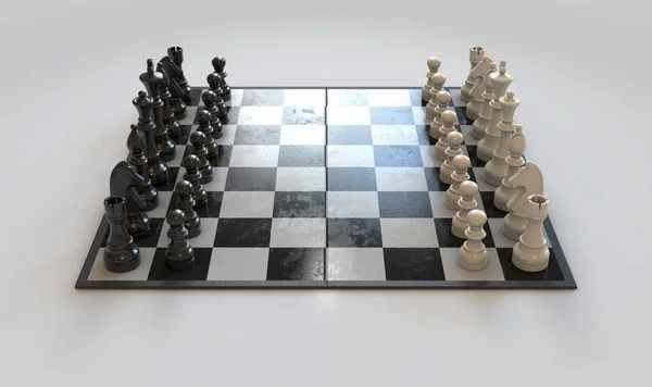 Regular Chess Set Setup Begin Checkered Board Isolated White Studio — Stock Photo, Image