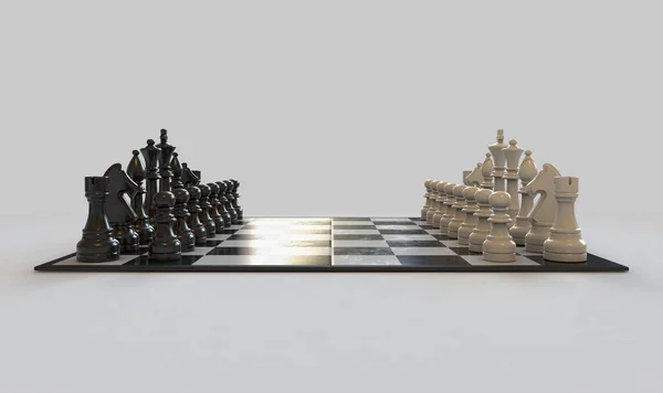 Regular Chess Set Setup Begin Checkered Board Isolated White Studio — Stock Photo, Image