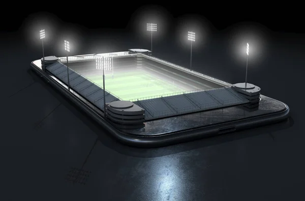 Цифровая Физическая Концепция Показывающая Смартфон Освещенным Регбийным Стадионом Встроенным Экран — стоковое фото