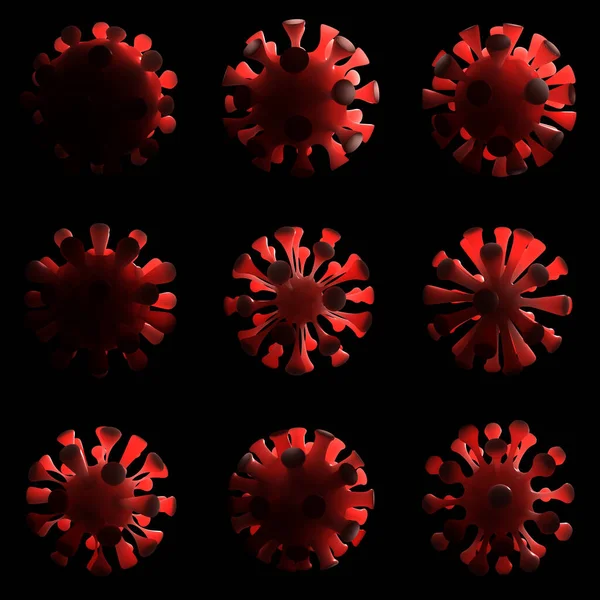 Концепція Показує Масив Різних Форм Розвиваються Мутують Частинки Молекул Коронавірусу — стокове фото
