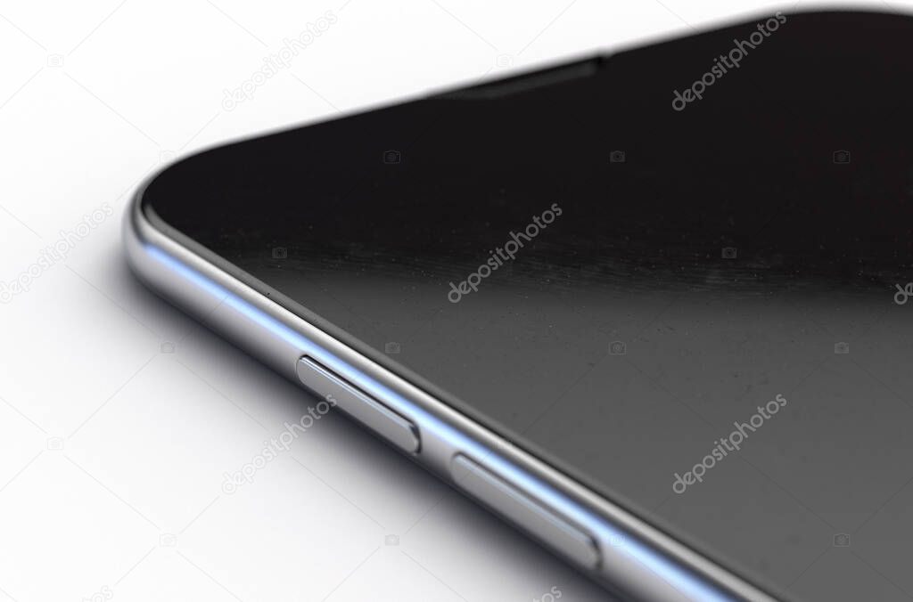 A concept image of a generic smartphone with dirt, germ and virus particles resting on the screens surface - 3D render