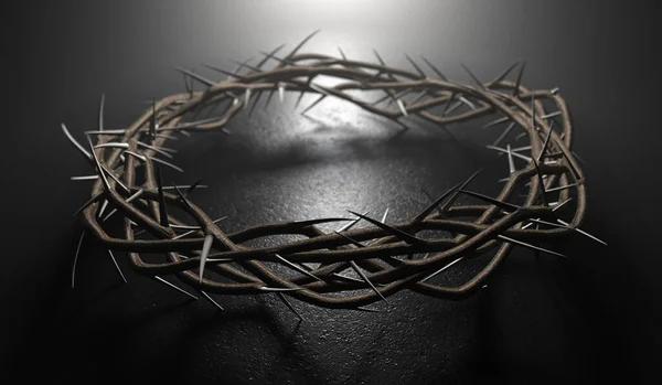 Branches Thorns Woven Crown Depicting Crucifixion Casting Shadow Isolated Dark — Stock Photo, Image