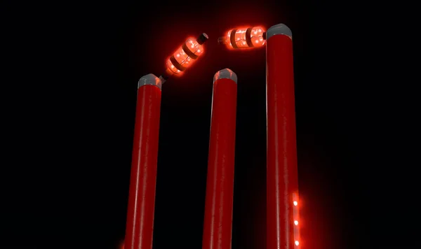夜の空を背景に赤色の電子クリケットウィケットとLed照明 3Dレンダリング — ストック写真